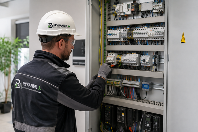 Technik při práci na elektrickém rozvaděči
