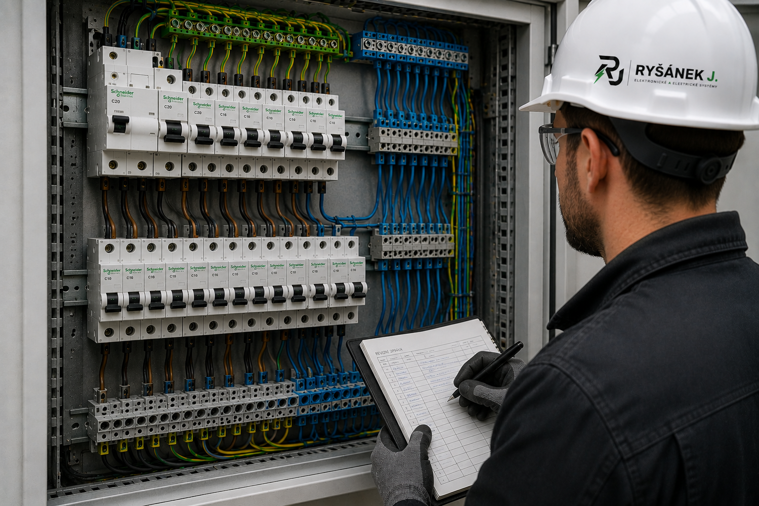 Revizní technik při kontrole elektroinstalace